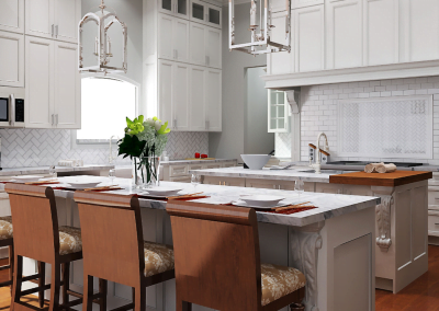 White granite and cabinet kitchen