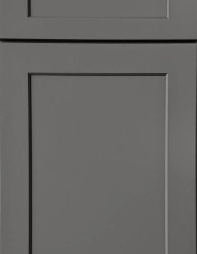 Gray shaker-style cabinet door with a recessed center panel and clean, simple lines.