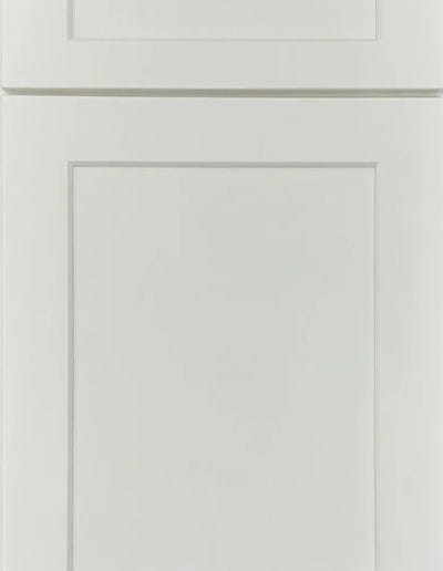 White Shaker-style cabinet door with simple, recessed panel design.