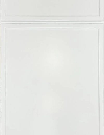 A plain white cabinet door with minimal raised rectangular trim and a smooth finish.