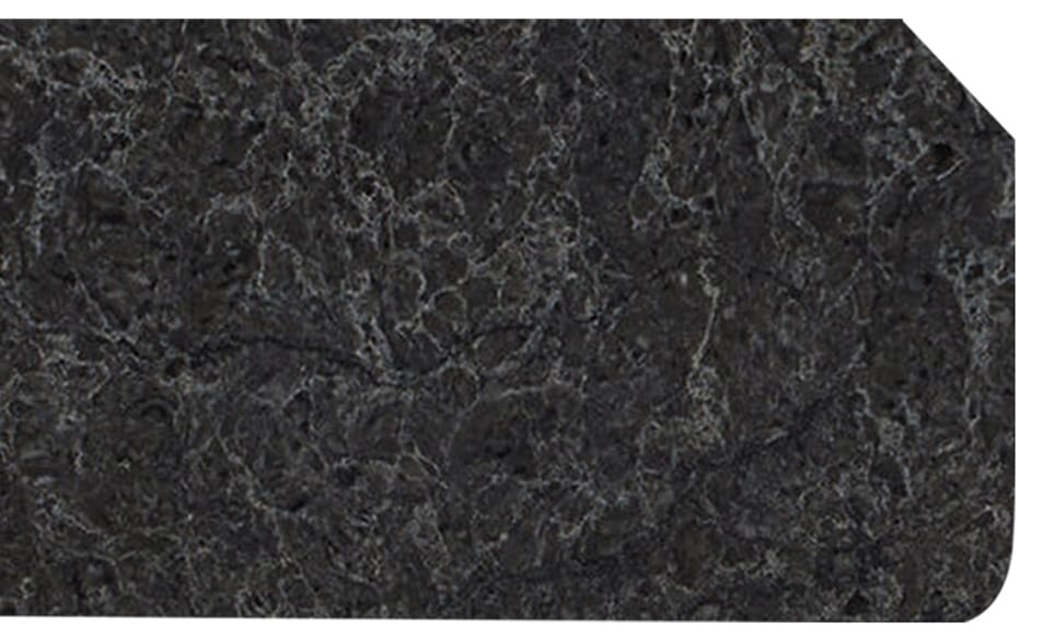 1.4-bevel Black and gray marble countertop sample with a smooth finish and a clipped top right corner.