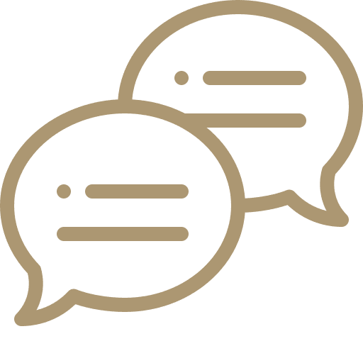 speech-bubble Two overlapping speech bubbles with three horizontal lines in each, symbolizing a conversation or messaging.